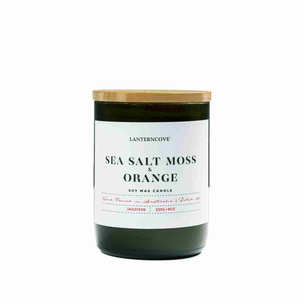JADE 9oz SOY WAX CANDLE SEA SALT MOSS & ORANGE Lantern Cove Home